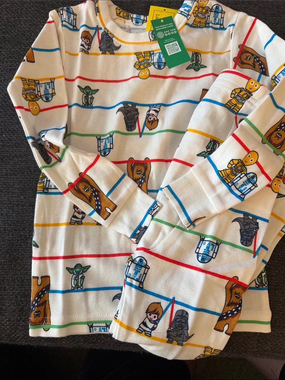 GAP White Multi Star Wars Striped Long Sleeve Tee